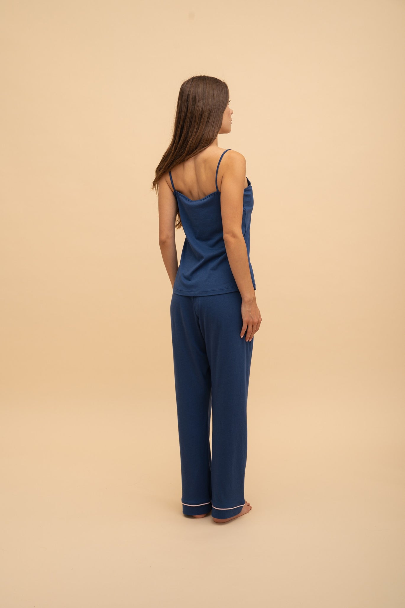 Modal Pajamas Tank Top with Long Bottoms (Navy Blue)
