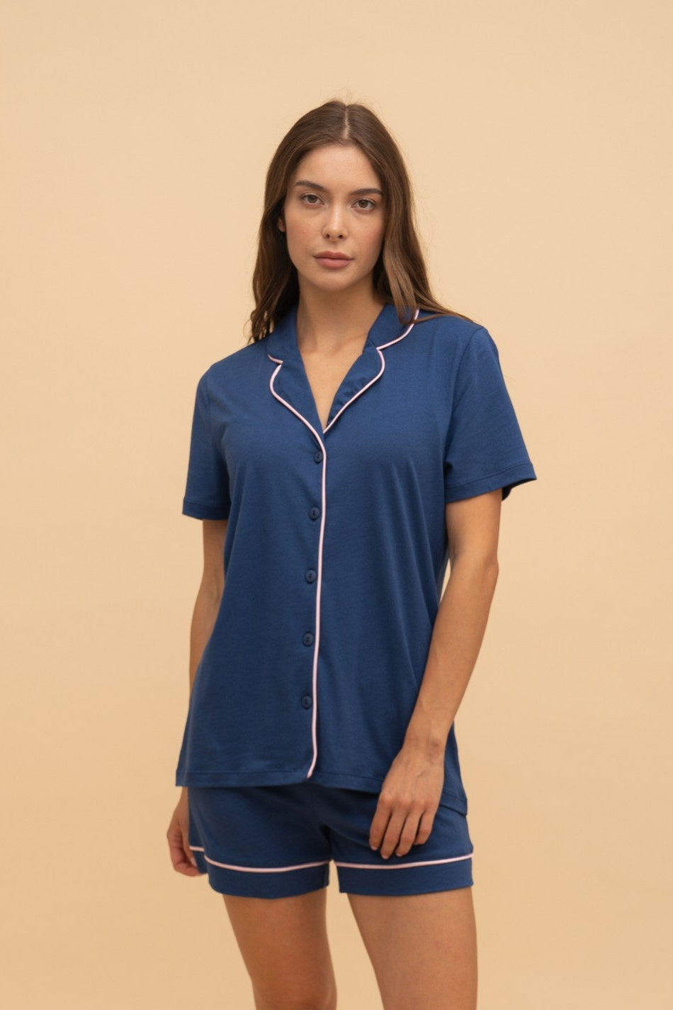 Modal Pajama Short Set (Navy Blue)