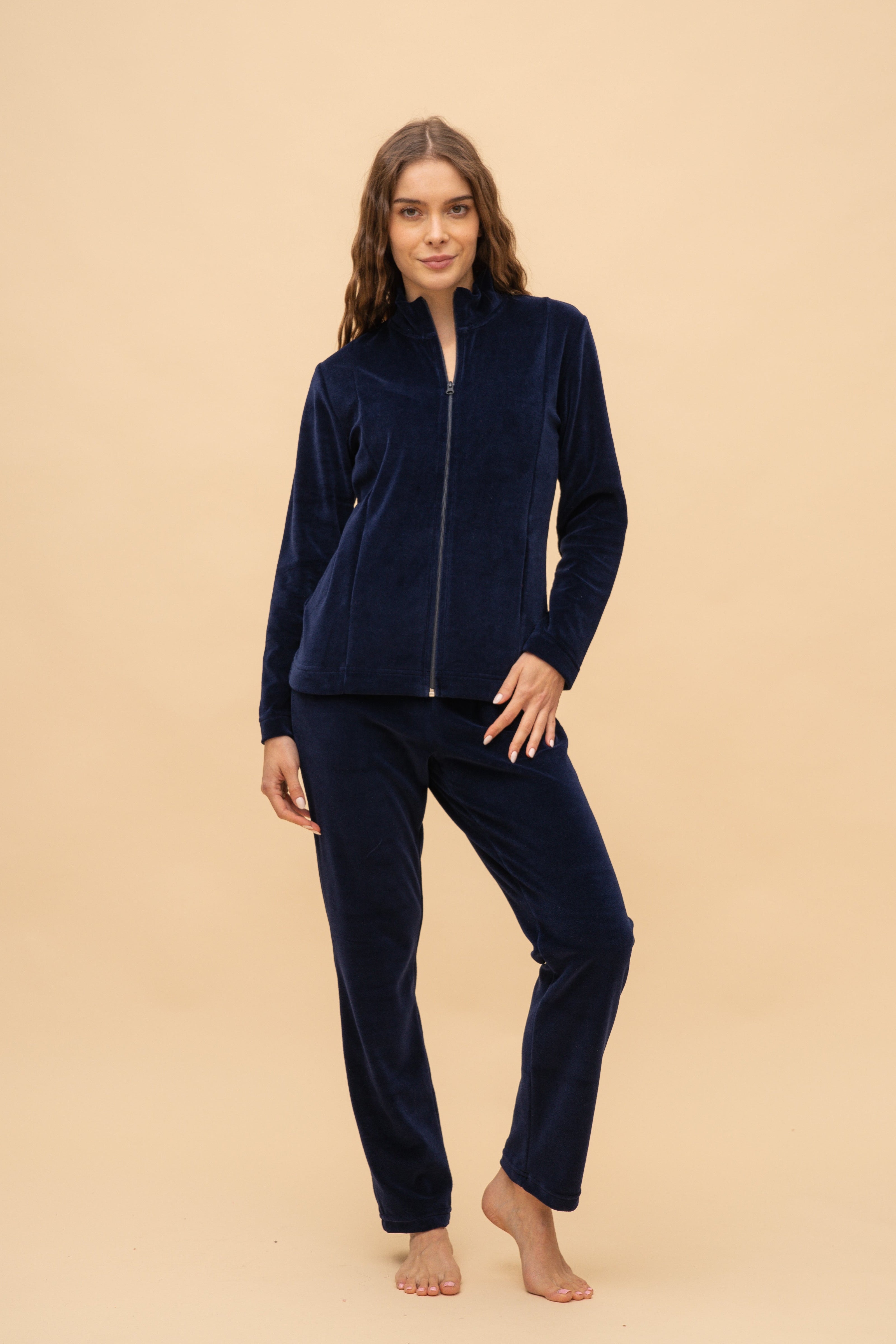 Екип от плюш с цип "Velvica" (Тъмно син)