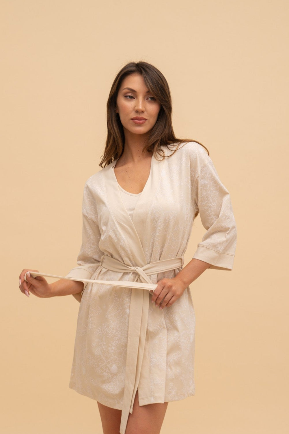 Beige floral bathrobe