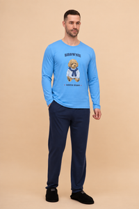 Мъжка пижама с дълъг ръкав "Brownie" (Синя)