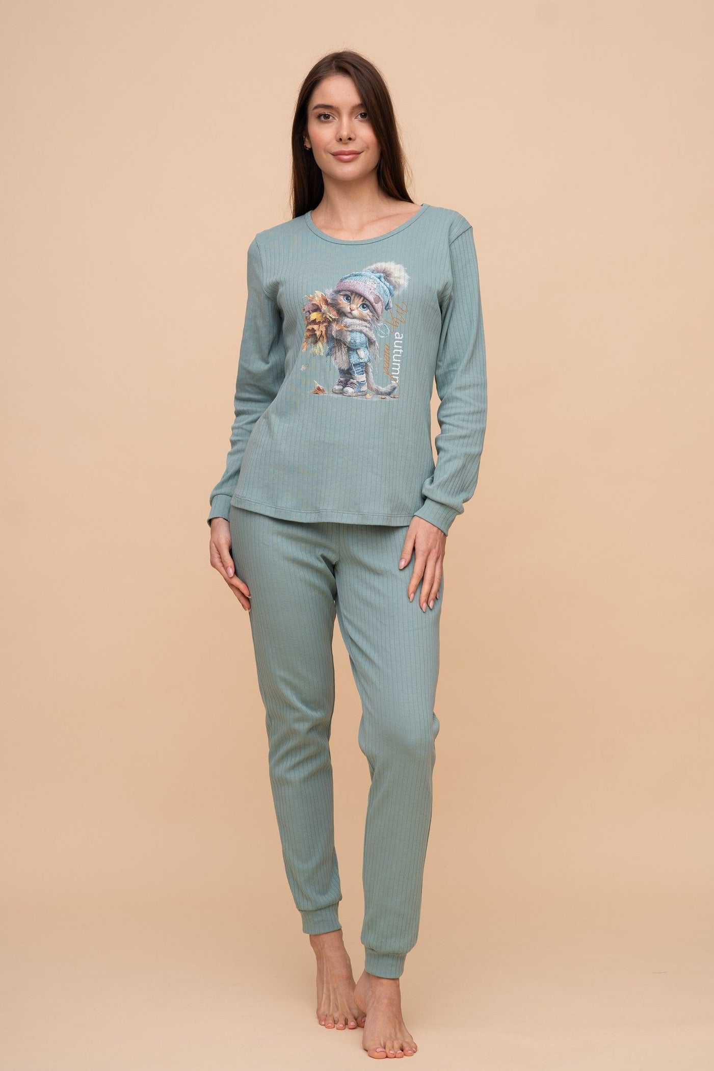 Памучна пижама интерлог "Autumn mood" (Зелена)