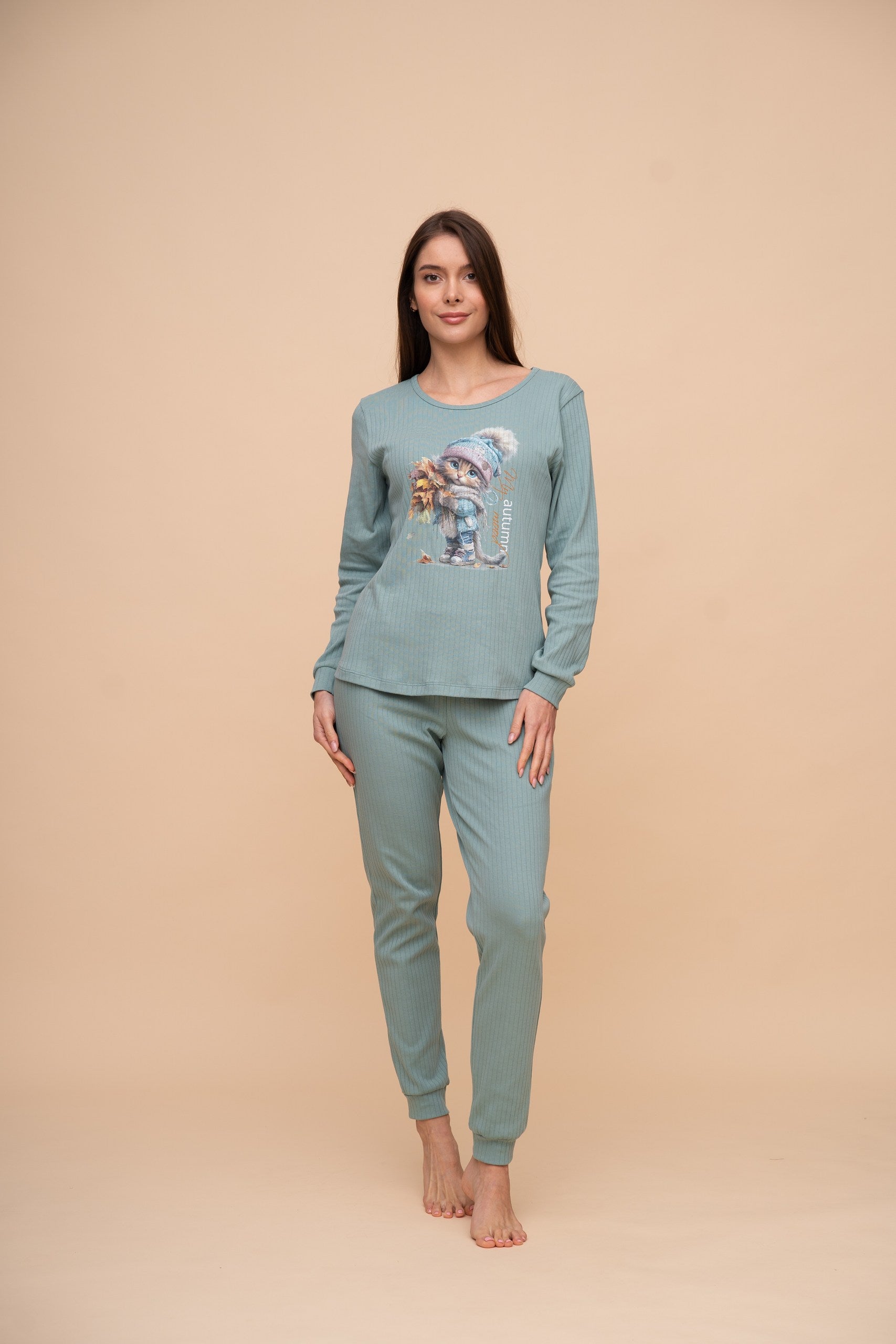 Памучна пижама интерлог "Autumn mood" (Зелена)
