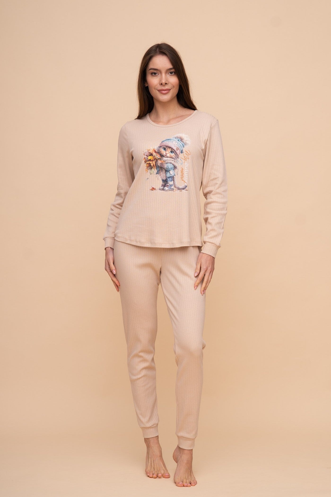 Памучна пижама интерлог "Autumn mood" (Бежова)