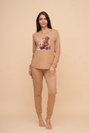 Памучна пижама интерлог "Christmas Bear" (Бежова)