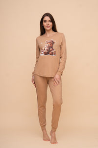 Памучна пижама интерлог "Christmas Bear" (Бежова)