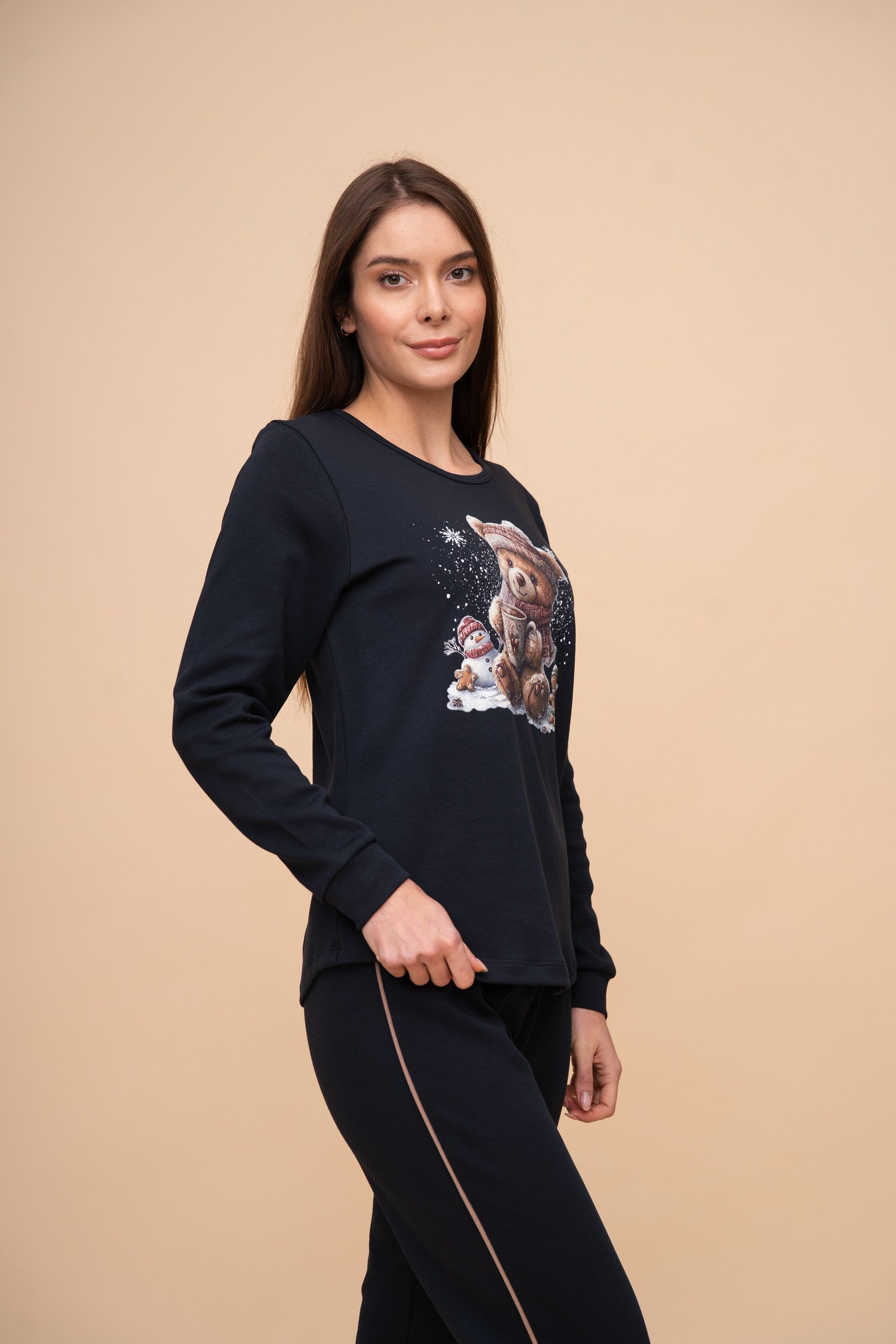 Памучна пижама интерлог "Christmas Bear" (Тъмно синя)