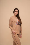 Памучна пижама интерлог "Christmas Bear" (Бежова)