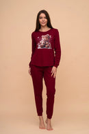 Памучна пижама интерлог "Christmas Bear" (Бордо)