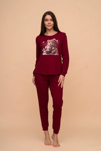 Памучна пижама интерлог "Christmas Bear" (Бордо)
