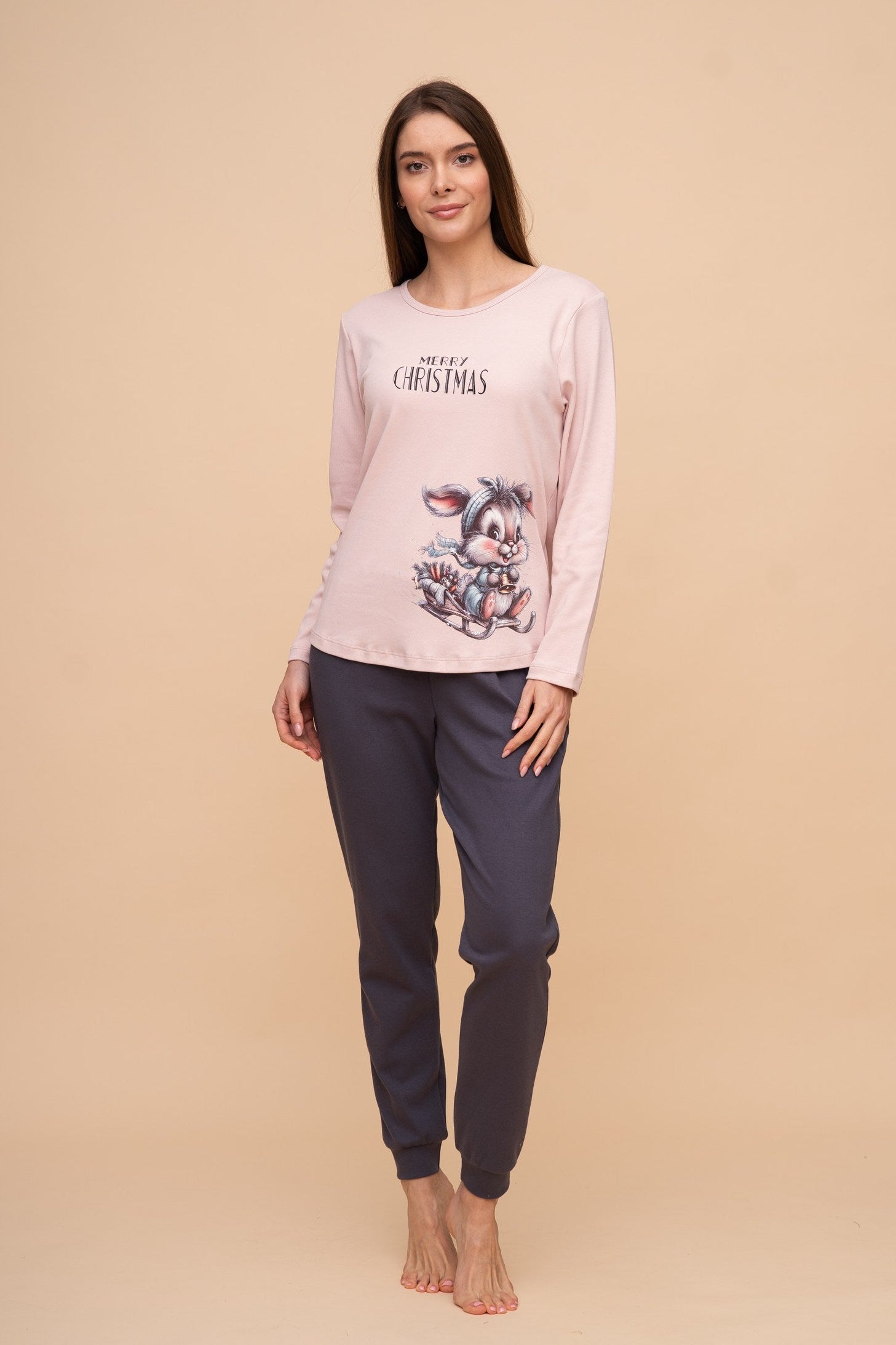 Памучна пижама интерлог "Merry Christmas" (Розова)