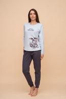 Памучна пижама интерлог "Merry Christmas" (Синя)