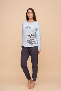 Памучна пижама интерлог "Merry Christmas" (Синя)