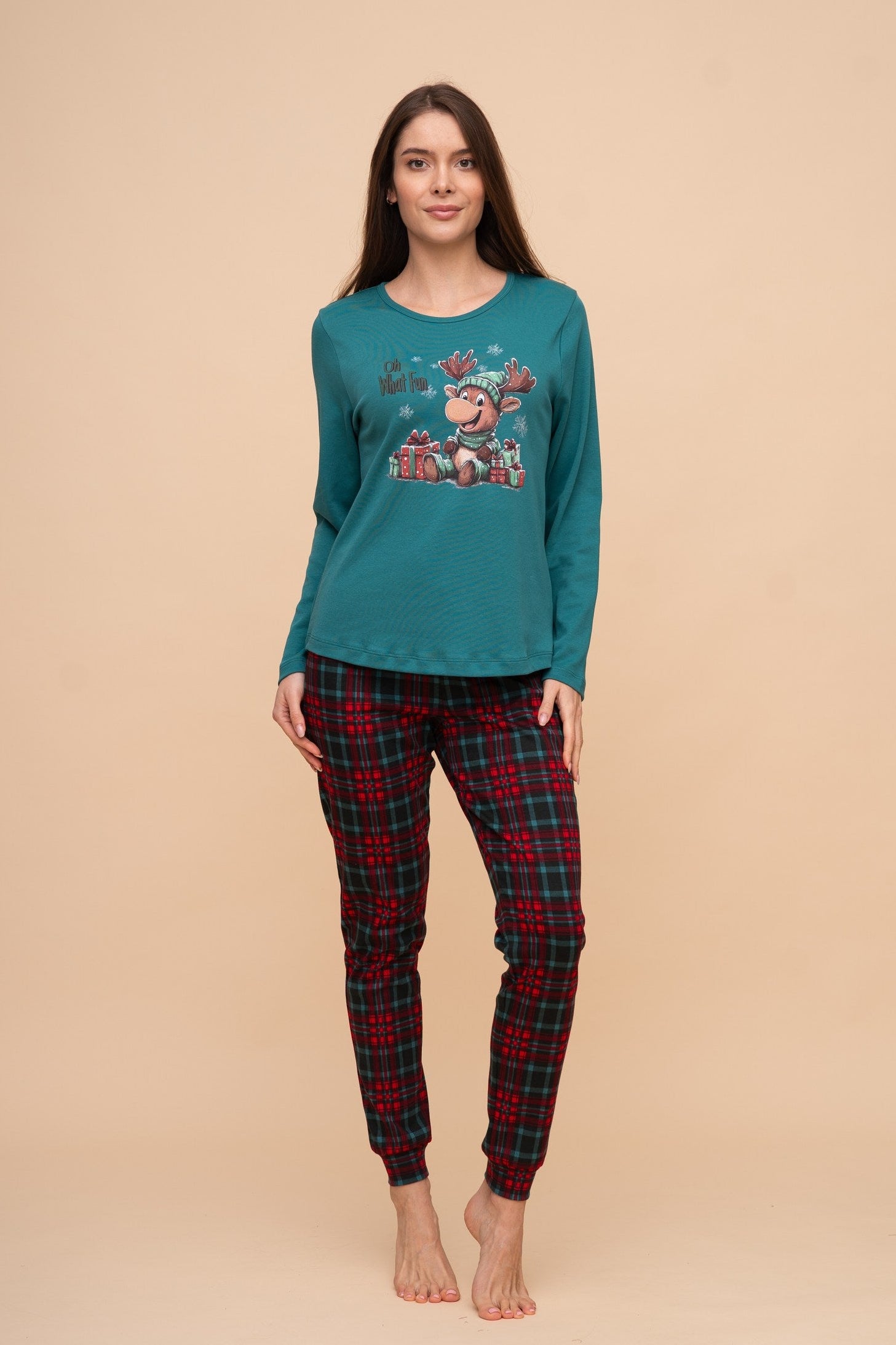 Памучна пижама интерлог "Rudolph" (Зелена)