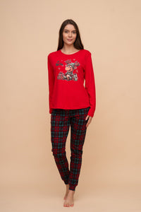 Памучна пижама интерлог "Rudolph" (Червена)