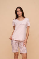 Пижама от памук с къс ръкав "Ease Flowers" (Розова)