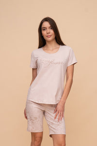 Пижама от памук с къс ръкав "Ease Flowers" (Бежова)