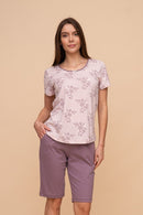 Пижама от памук с къс ръкав и късо долнище "Leafy" (Розова)