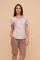 Пижама от памук с къс ръкав и късо долнище "Leafy" (Бежова)