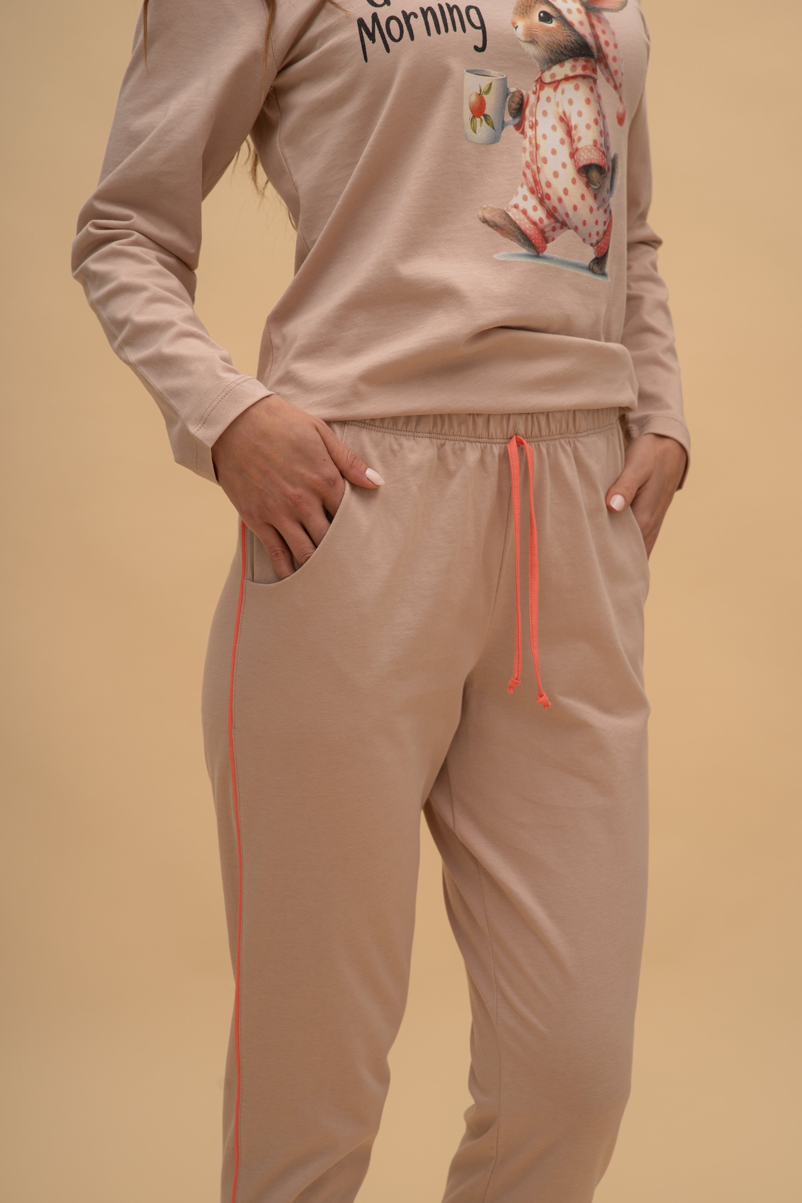 Пижама с дълъг ръкав "Bunny Walker" (Бежова)