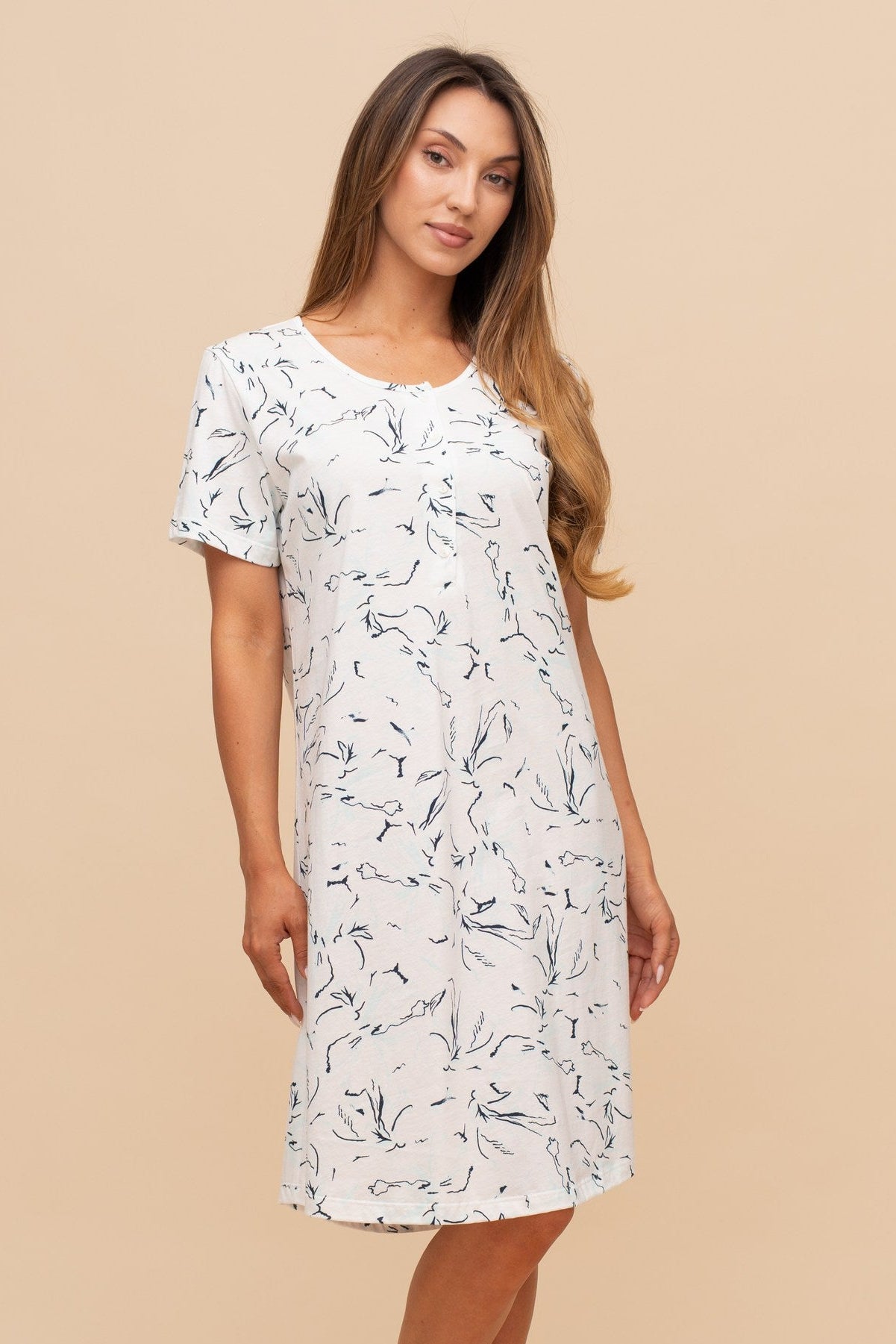 Нощница от памук с копчета "Ink Mist"