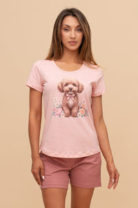 Пижама от памук с къс ръкав "Daisy Poodle" (Розово)