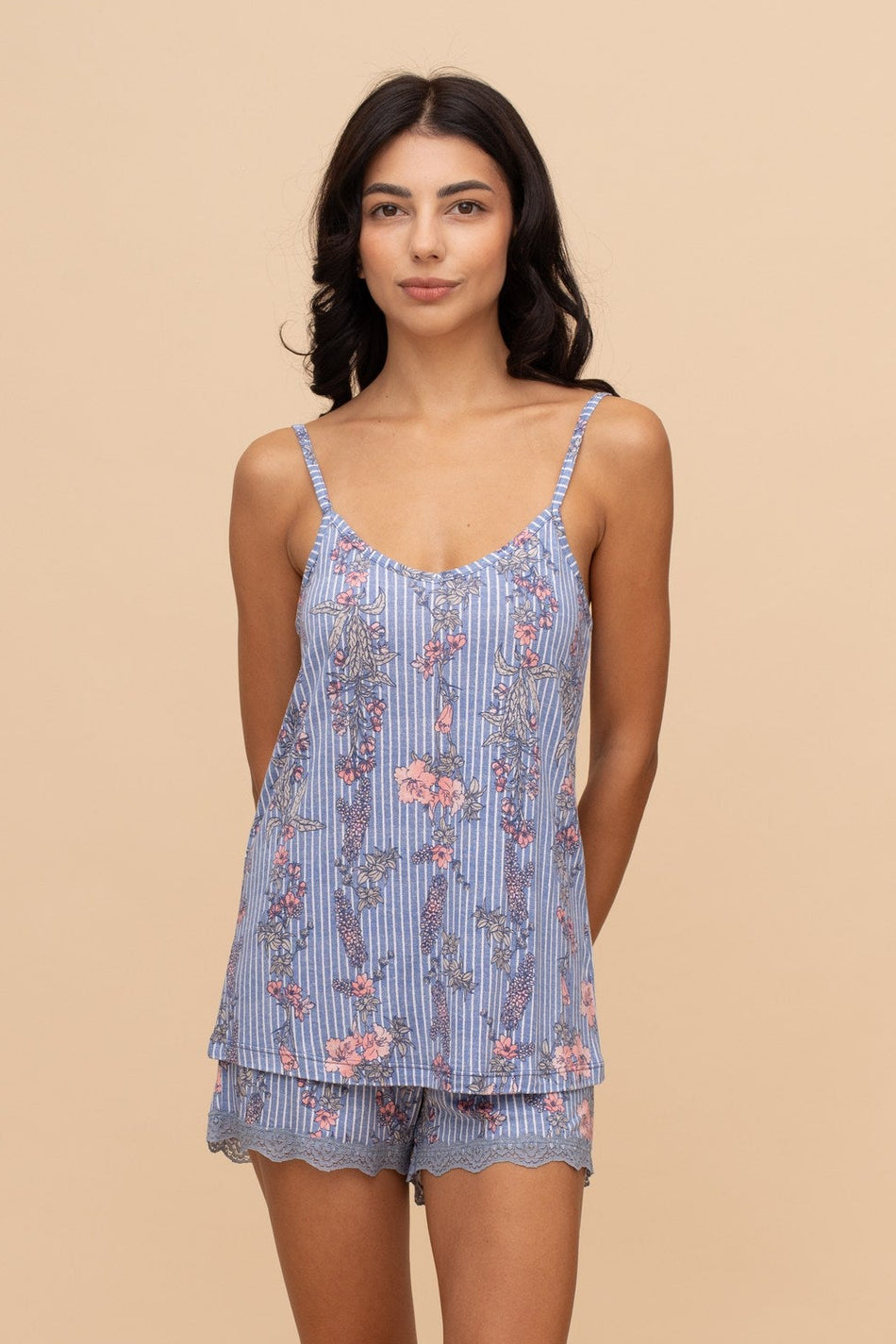 Пижама с потник от памук и модал Flower Stripes