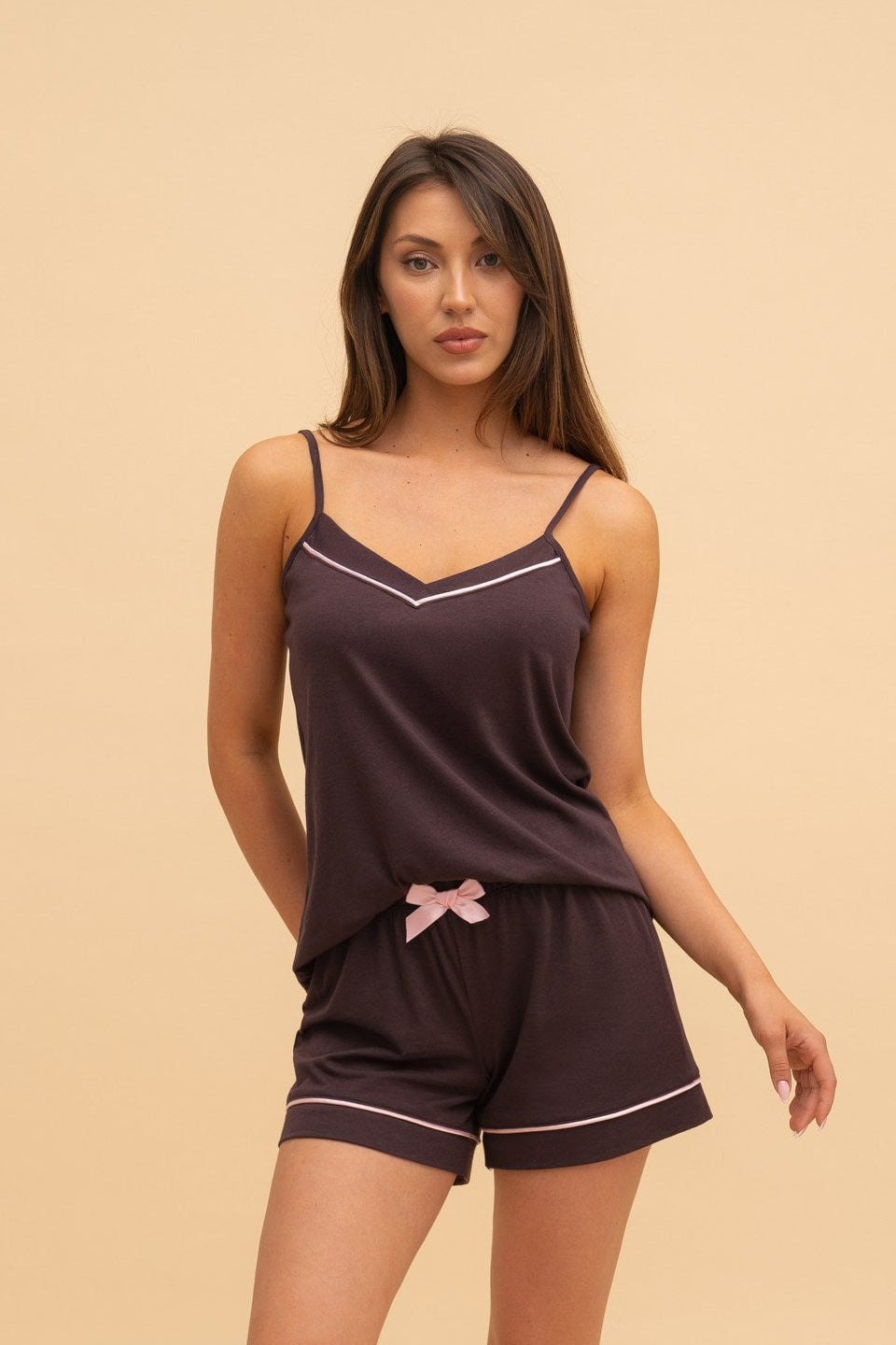 Пижама Модал Потник с Късо Долнище (Бордо)