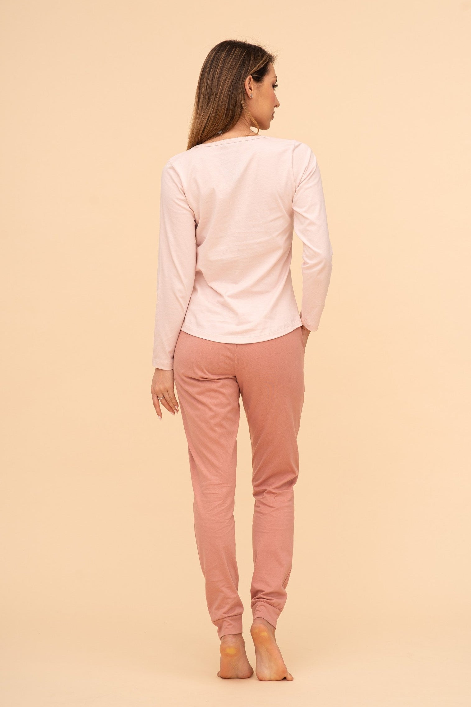 Пижама от памук с дълъг ръкав "Travel Kitty" (Канела)