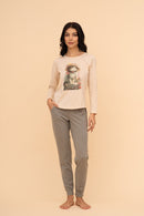 Пижама от памук с дълъг ръкав "Travel Kitty" (Бежова)