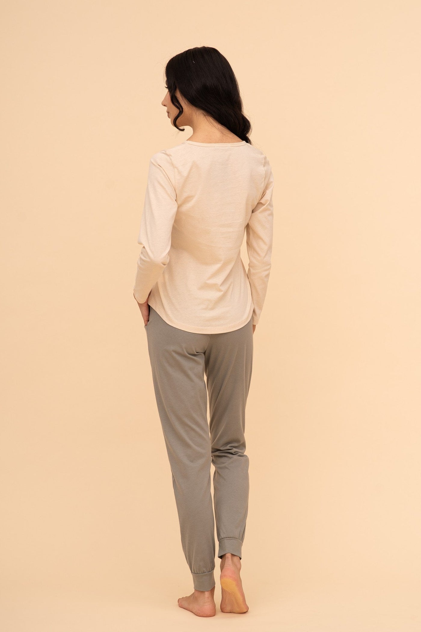 Пижама от памук с дълъг ръкав "Travel Kitty" (Бежова)