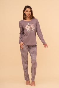 Пижама от памук с дълъг ръкав "Cup of coffee" (Пепел от рози)