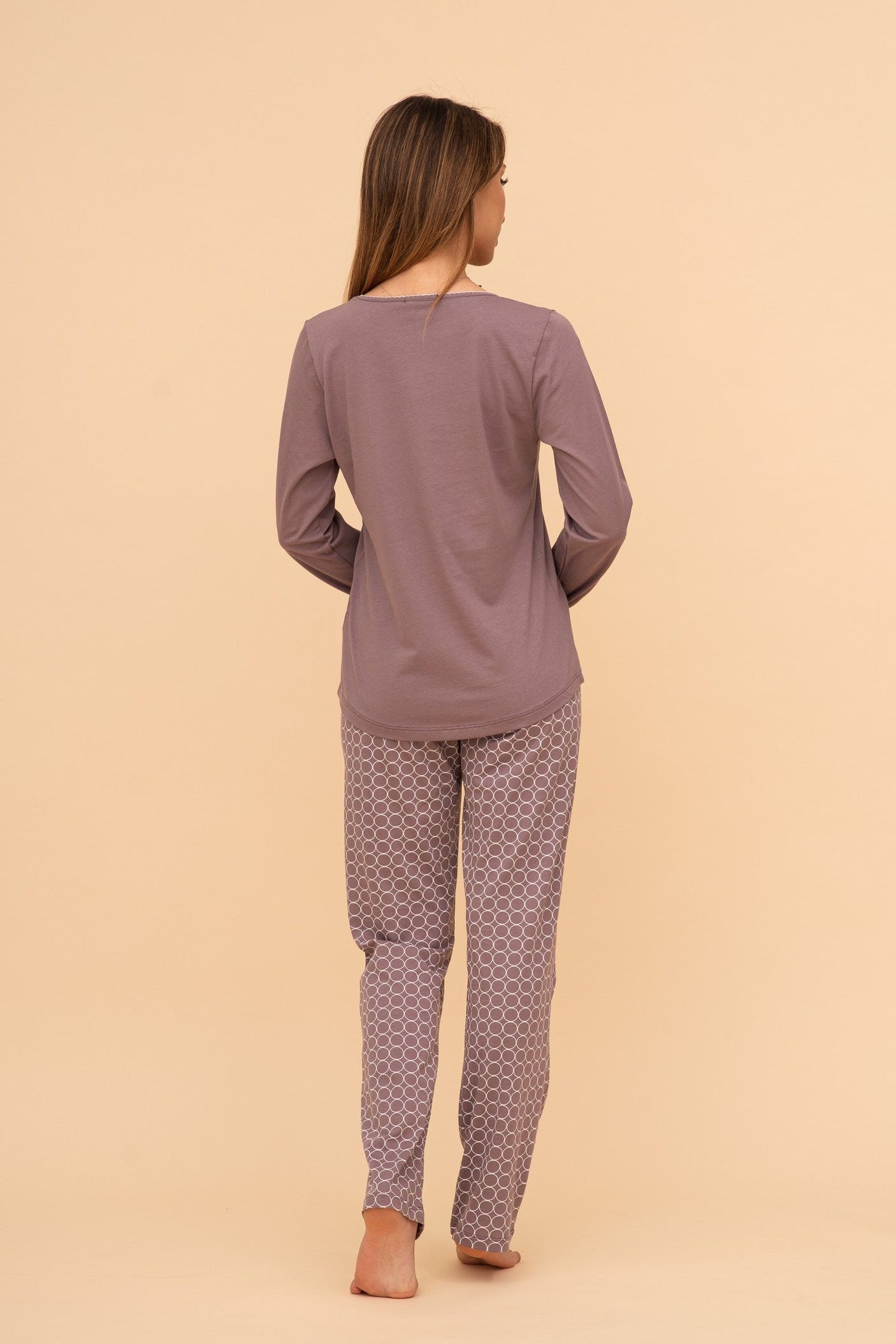 Пижама от памук с дълъг ръкав "Cup of coffee" (Пепел от рози)