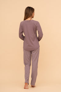 Пижама от памук с дълъг ръкав "Cup of coffee" (Пепел от рози)