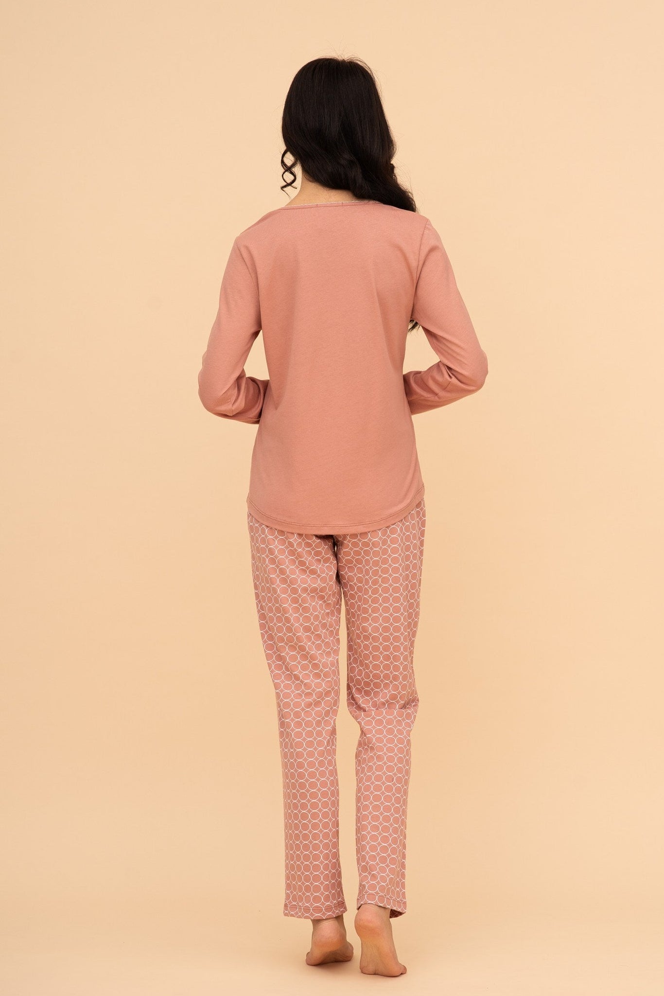 Пижама от памук с дълъг ръкав "Cup of coffee" (Канела)