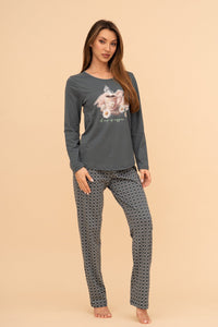 Пижама от памук с дълъг ръкав "Cup of coffee" (Зелена)