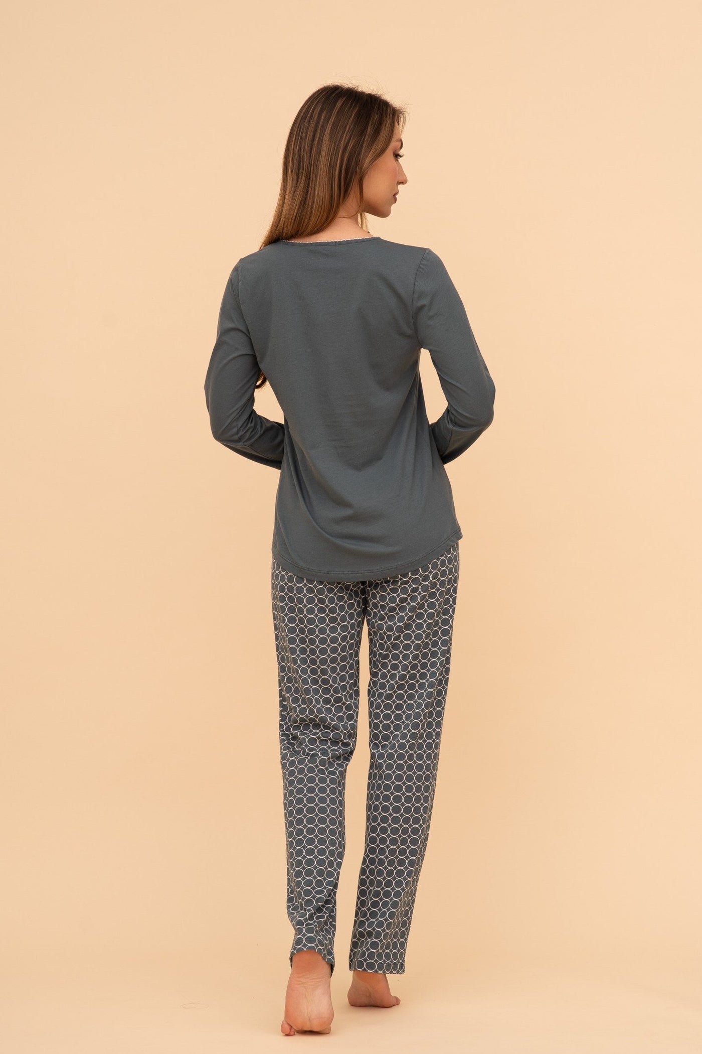 Пижама от памук с дълъг ръкав "Cup of coffee" (Зелена)