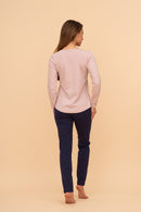 Пижама от памук с дълъг ръкав "Milkshake Teddy" (Розова/тъмно синя)