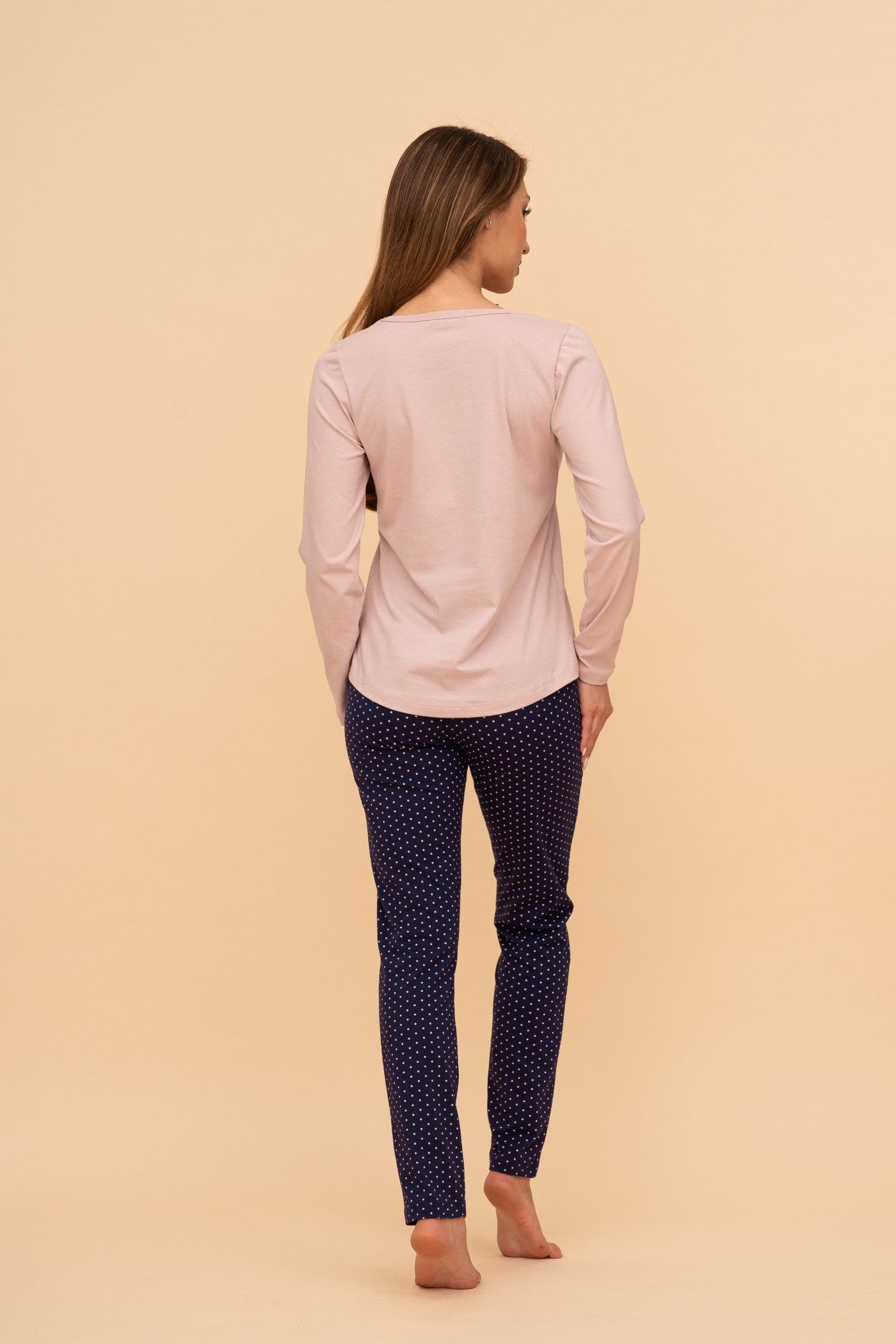 Пижама от памук с дълъг ръкав "Milkshake Teddy" (Розова/тъмно синя)