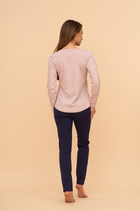 Пижама от памук с дълъг ръкав "Milkshake Teddy" (Розова/тъмно синя)