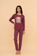 Пижама от памук с дълъг ръкав "Milkshake Teddy" (Малина)