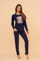 Пижама от памук с дълъг ръкав "Milkshake Teddy" (Тъмно синя)