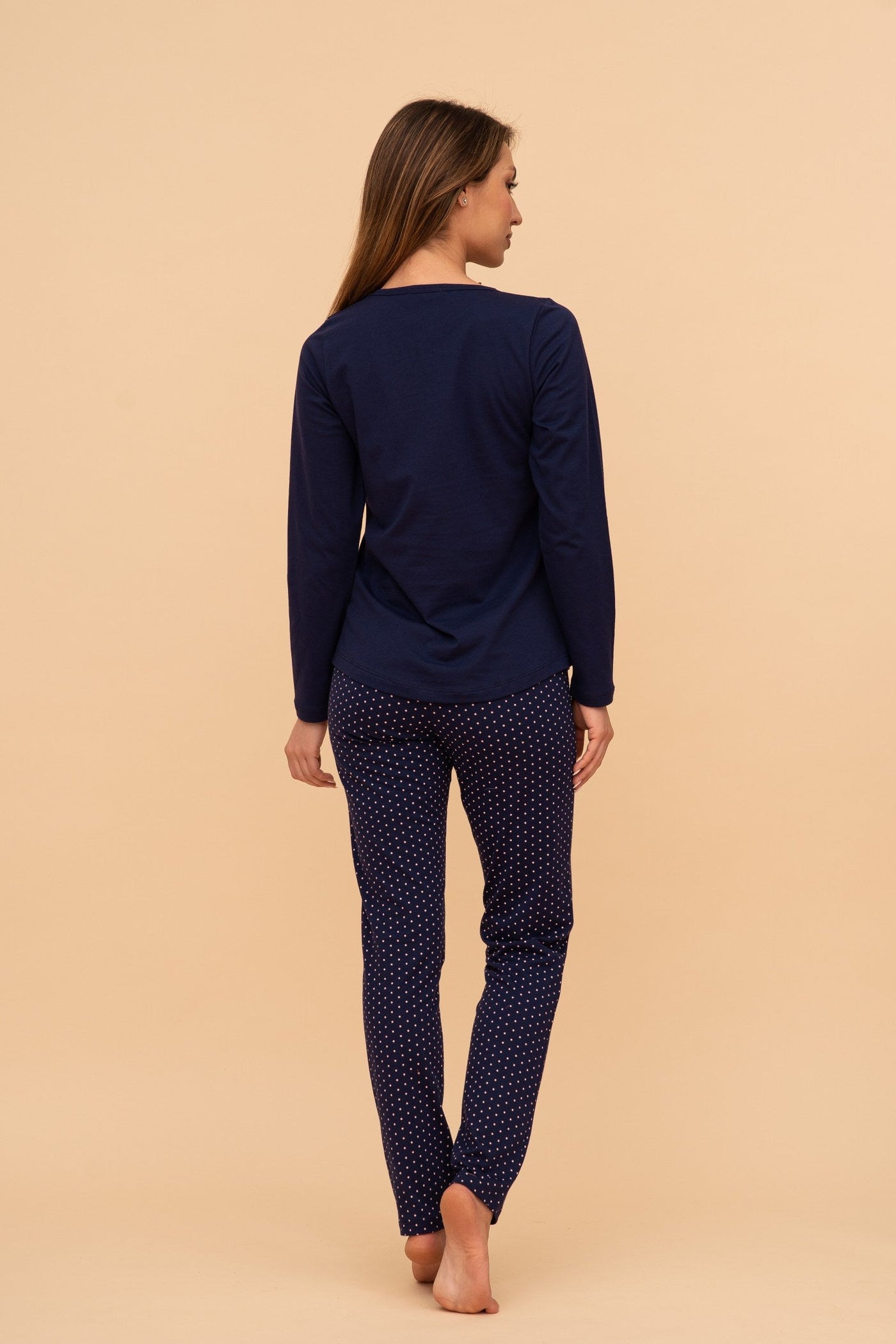 Пижама от памук с дълъг ръкав "Milkshake Teddy" (Тъмно синя)