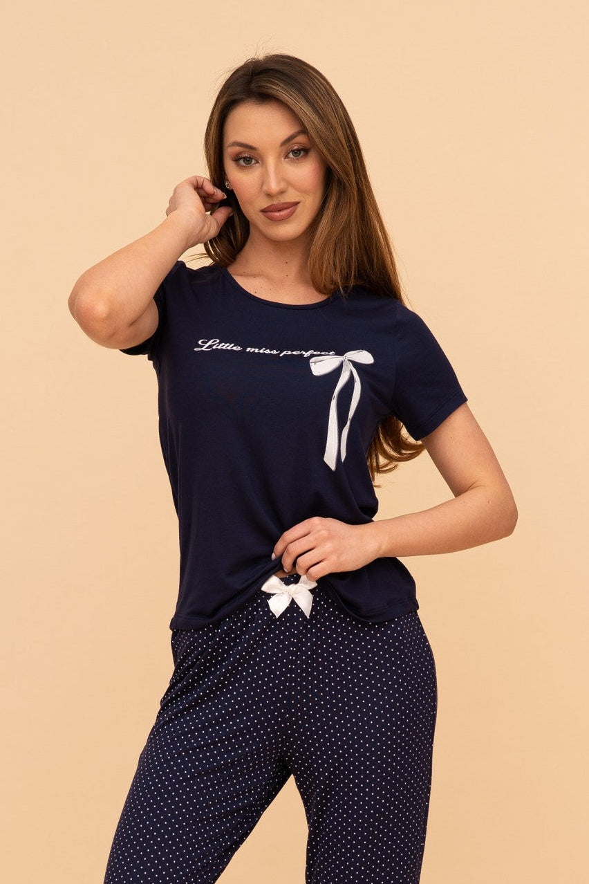 Пижама от памук-модал "Little Miss Perfect" (Тъмно синя)