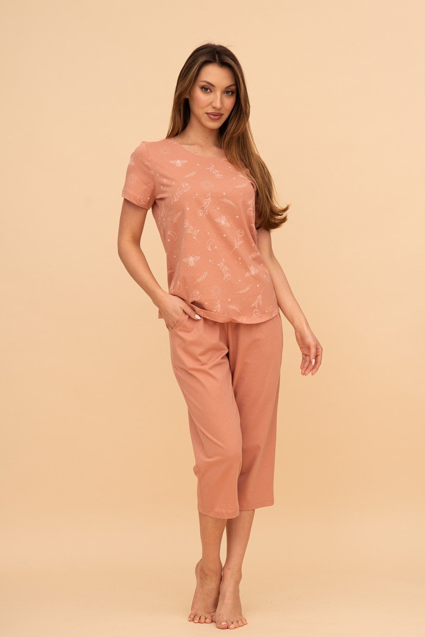 Пижама от памук с къс ръкав "Misty" (Канела)