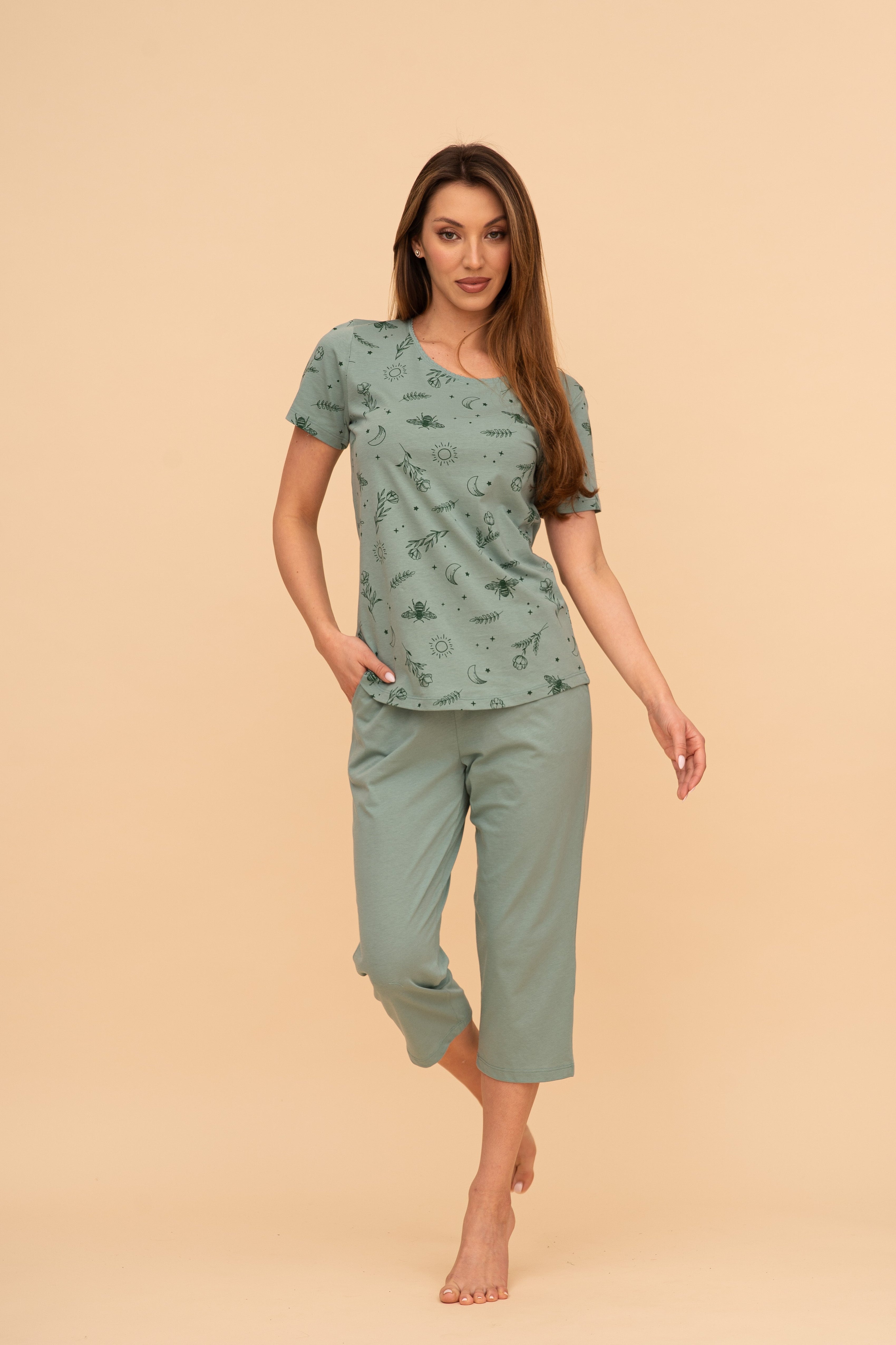 Пижама от памук с къс ръкав "Misty" (Зелена) /