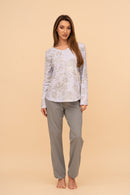 Пижама от памук с дълъг ръкав "Leafy" (Синя / сива)