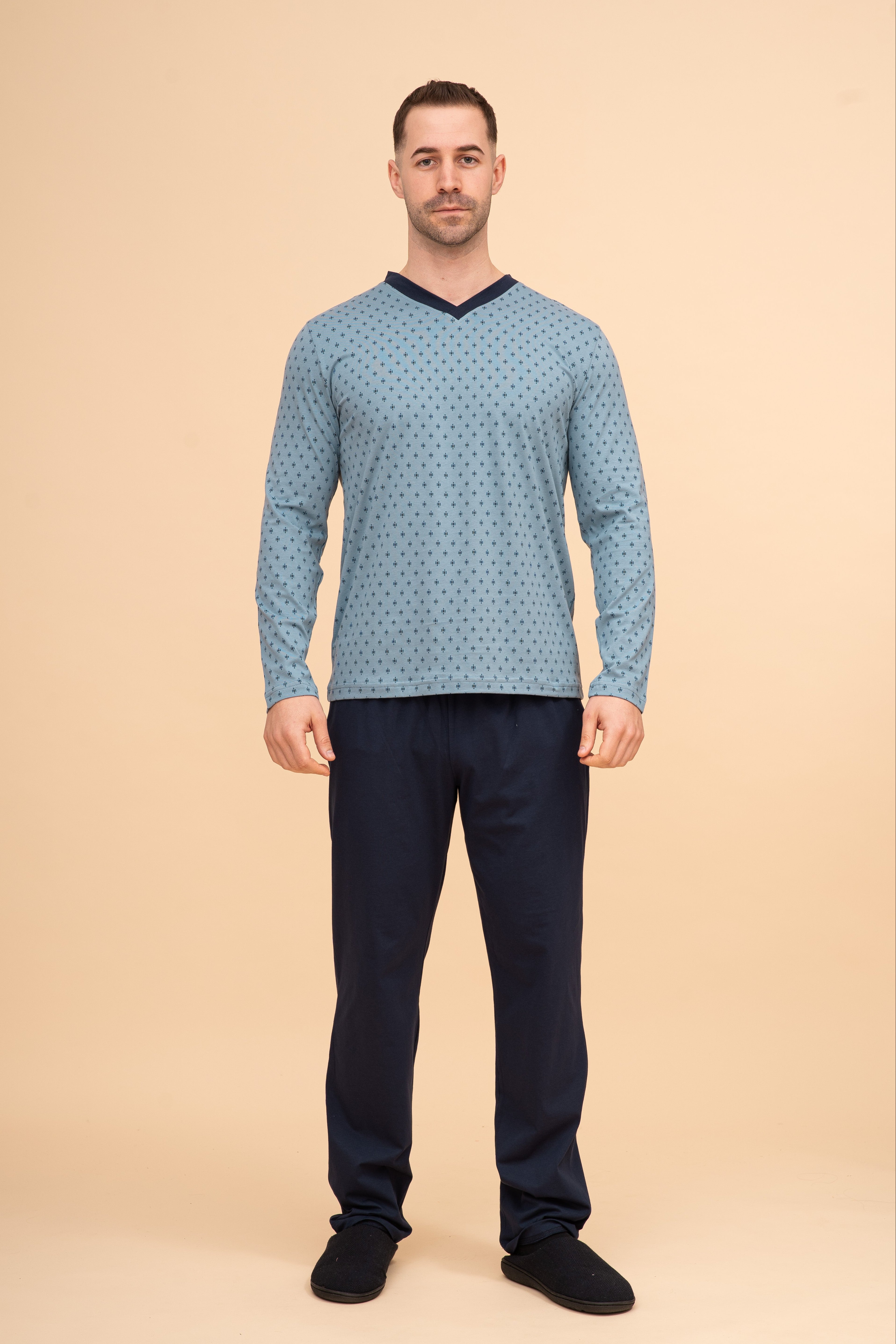 Мъжка пижама "V-collar" (Синя)