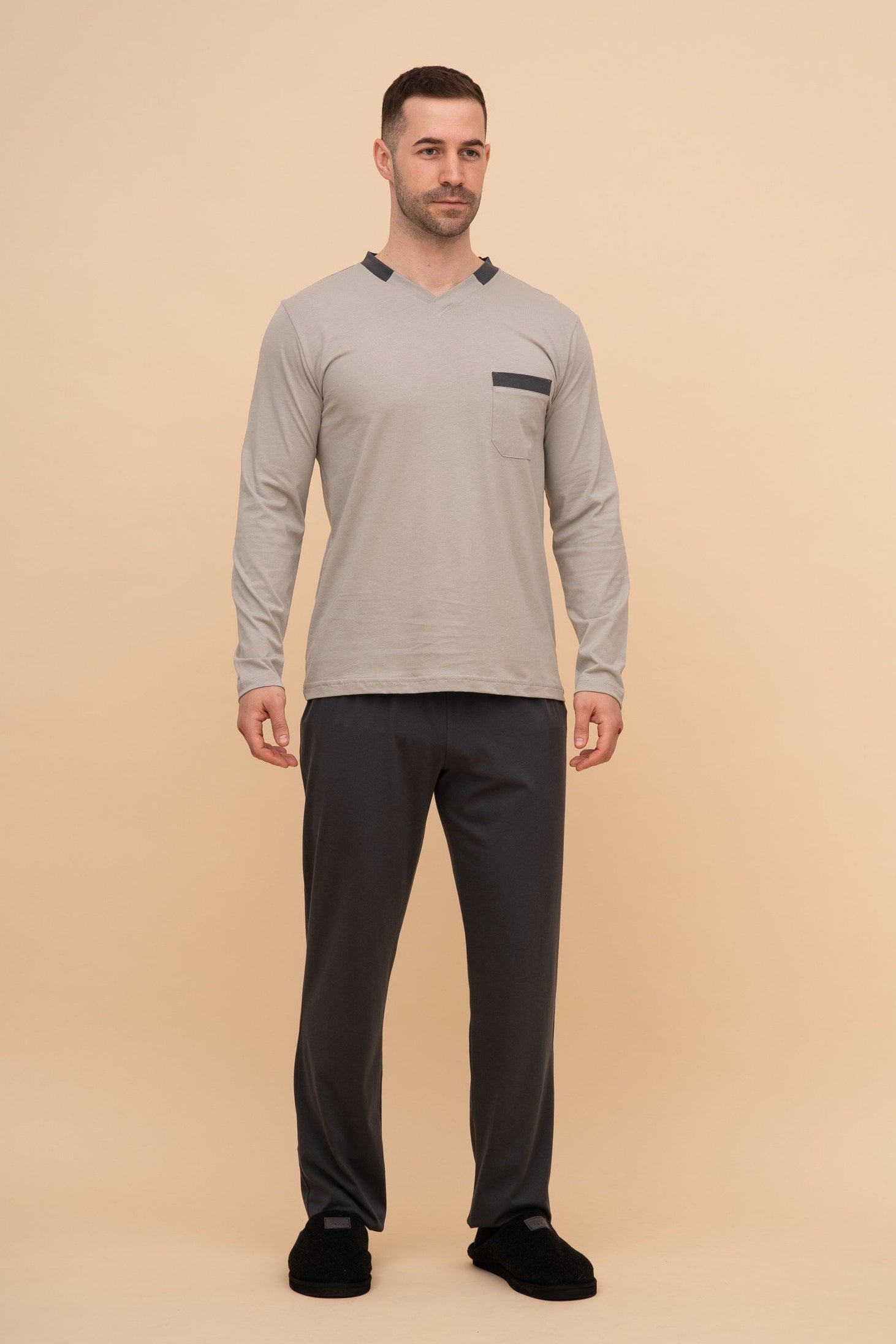 Мъжка пижама с джоб "M-collar" (Сива)