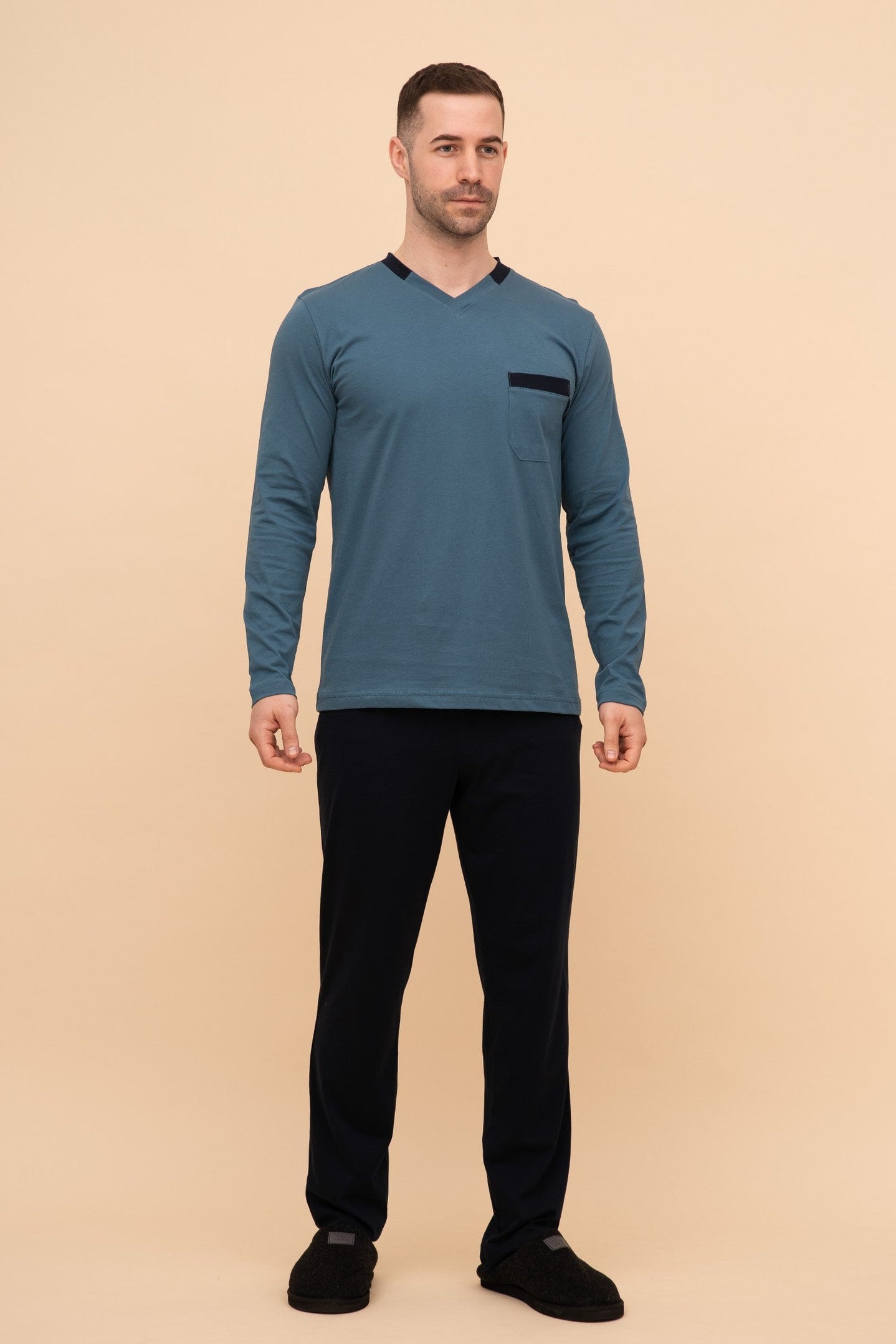 Мъжка пижама с джоб "M-collar" (Петрол)